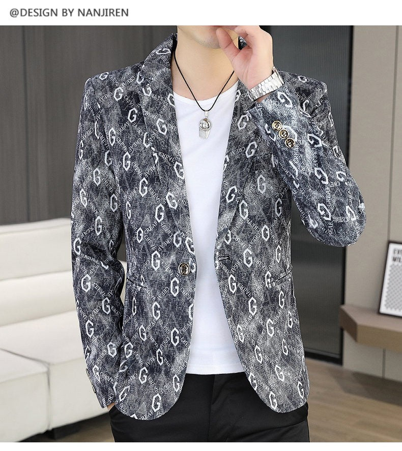New Floral Pattern Autumn Winter Men's Suit Slim Fit Youth Formal Single Blazer Jacket