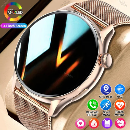 Smartwatch Feminino 2025 NFC Amoled HD GPS Monitor Cardíaco Bluetooth Ligações à Prova D'Água Para Mulheres Presente
