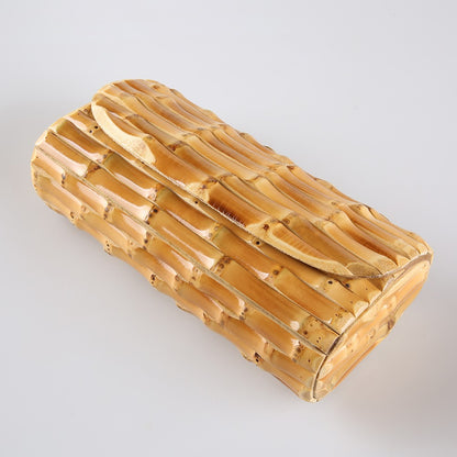 Nilerun Brand Fashion Vintage Retro Hard Wood Rattan Straw Evening Purse Wallet Unique Handmade Natural Bamboo Root Clutch Bag