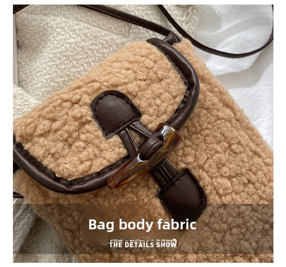 Fashion Winter Lambswool Phone Bag Sweet Lovely Portable Women Wallets Square Purse Faux Fur Plush Shoulder Bags Purses Handbags