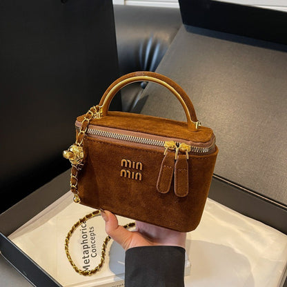 2025 Light Luxury Designer Retro Box Bag Female Korean Version of The Texture One-shoulder Messenger Mini Earphone Lipstick Bag