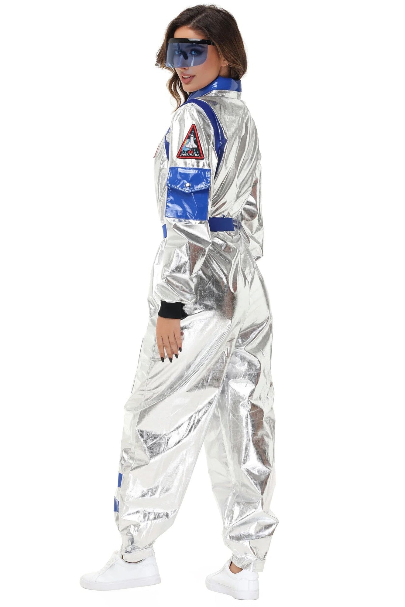 Adult Silver Astronaut Costume Men Women Spaceman Suit Space Jumpsuit Halloween Cosplay Party Dress Up