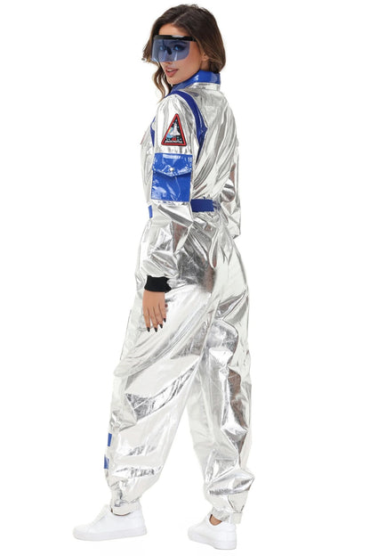 Adult Silver Astronaut Costume Men Women Spaceman Suit Space Jumpsuit Halloween Cosplay Party Dress Up