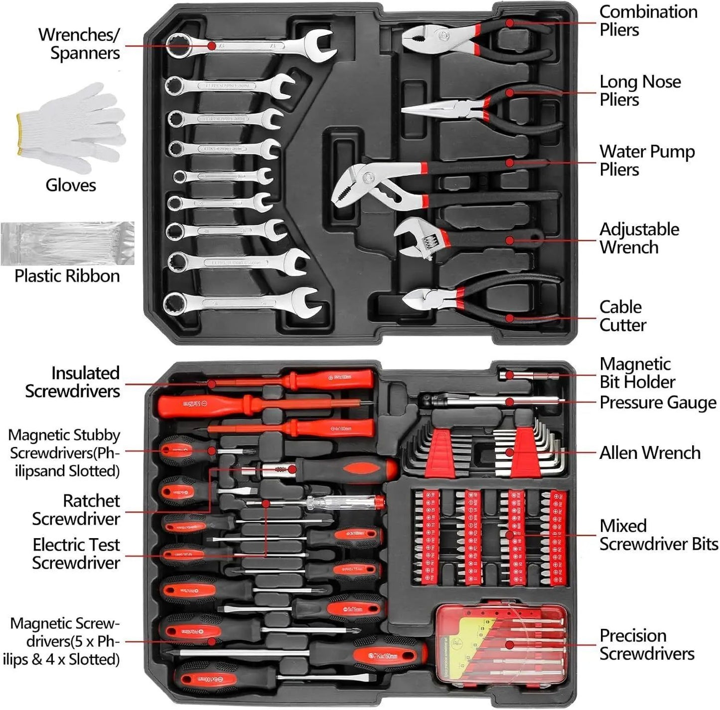 Conjunto de Ferramentas Mecânicas de 799 Peças Kit de Reparo Doméstico Chaves Soquetes com Maleta de Carrinho Ferramentas Manuais para Uso Diário Reparo Doméstico