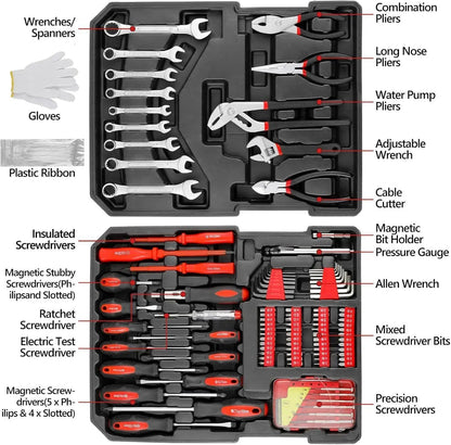 Conjunto de Ferramentas Mecânicas de 799 Peças Kit de Reparo Doméstico Chaves Soquetes com Maleta de Carrinho Ferramentas Manuais para Uso Diário Reparo Doméstico