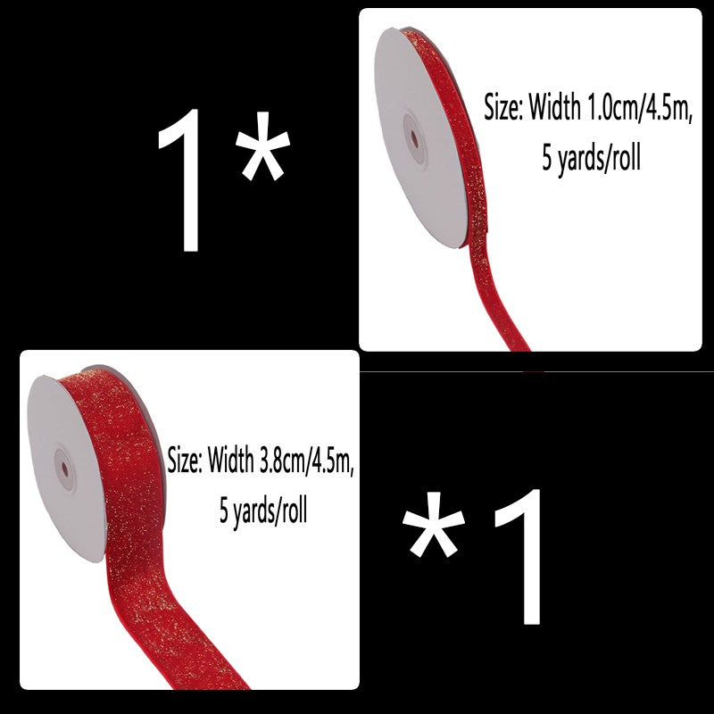 6/10/20/38mm Christmas Velvet Bow Gift Ribbon Packaging DIY New Year Red Velvet Gold Glitter Festival Ribbon for DecorationDD14