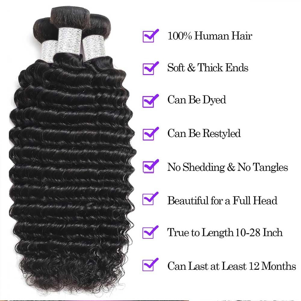 Brazilian Virgin Deep Wave Bundles 100% Unprocessed Deep Curly Human Hair 1 3 4Bundles Grade Deep Wave Human Hair Natural Color
