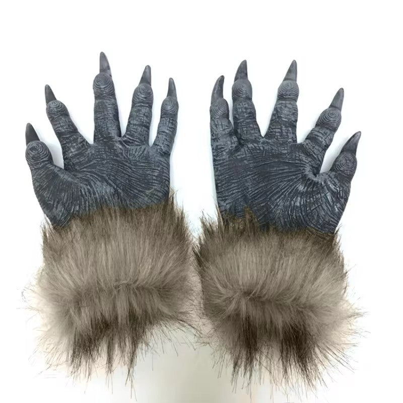 Halloween Latex Rubber Wolf Head Hair Mask Werewolf Gloves Costume Party Scary Decor Masquerade Props