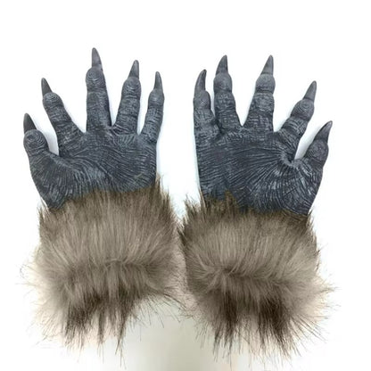 Halloween Latex Rubber Wolf Head Hair Mask Werewolf Gloves Costume Party Scary Decor Masquerade Props