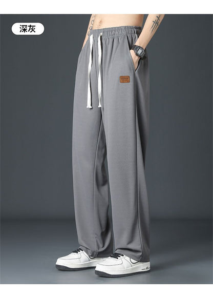 Calça Reta Preta Masculina, Calça Casual de Verão de Perna Larga Harajuku Estudantil, Calça de Rua, Moletom Cinza Descolado