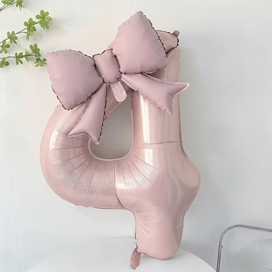 32 Inch Pink Number 0-9 Foil Balloon with Bow – Ideal for Girls Wedding Birthday Party Decorations