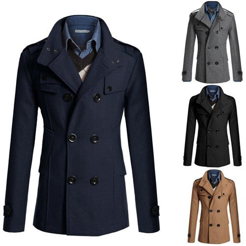 Men's Wool Blend Overcoat, Mid-Length Trench Coat Man, Autumn And Winter Mans Slim Fit Overcoat