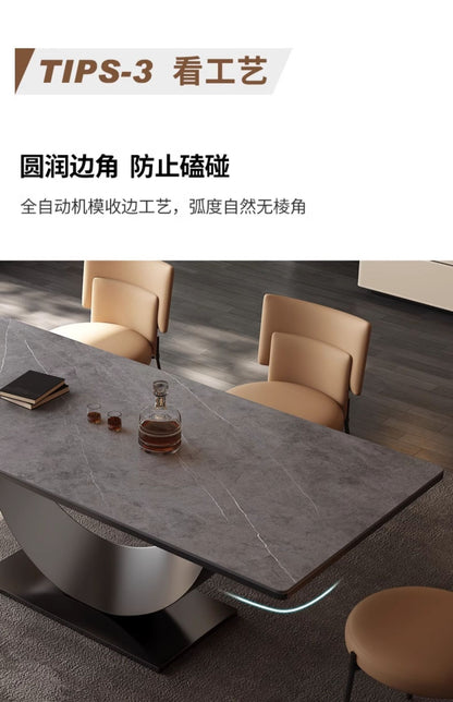 Modern Rectangle Minimalist Rock Slab Restaurant Dining Table And Chairs Stainless Steel Frame Leather Dining Chair Italian
