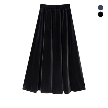 French Style Black Velvet Skirt For Women High Waist A-Line Velour Skirts Spring Autumn Simple High Street Long Skirts Plus Size