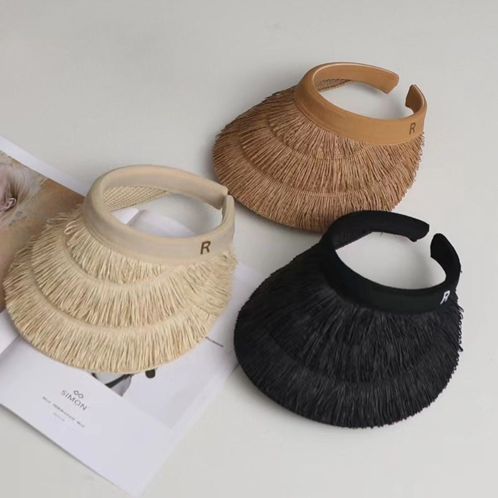 Fashion Designer Tassel Straw Hats Empty Top Summer Empty Top Sun Hat Beach UV Protection Sunshade Cap for Women