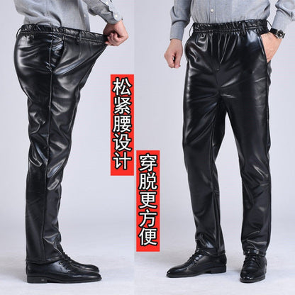 Spring Autumn Men Leather Pants   Smart Casual Male PU Faux Leather Trousers Plus Size Oversize