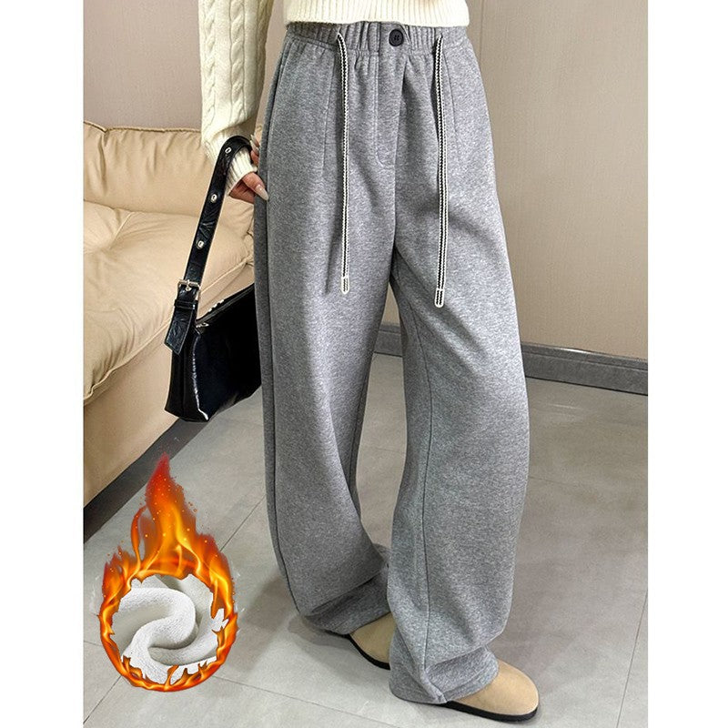 Winter Women Streetwear Baggy Fleece Pants Lady High Waist Snow Warm Plush Trousers Girls Slim Fit Daily Thermal Pants