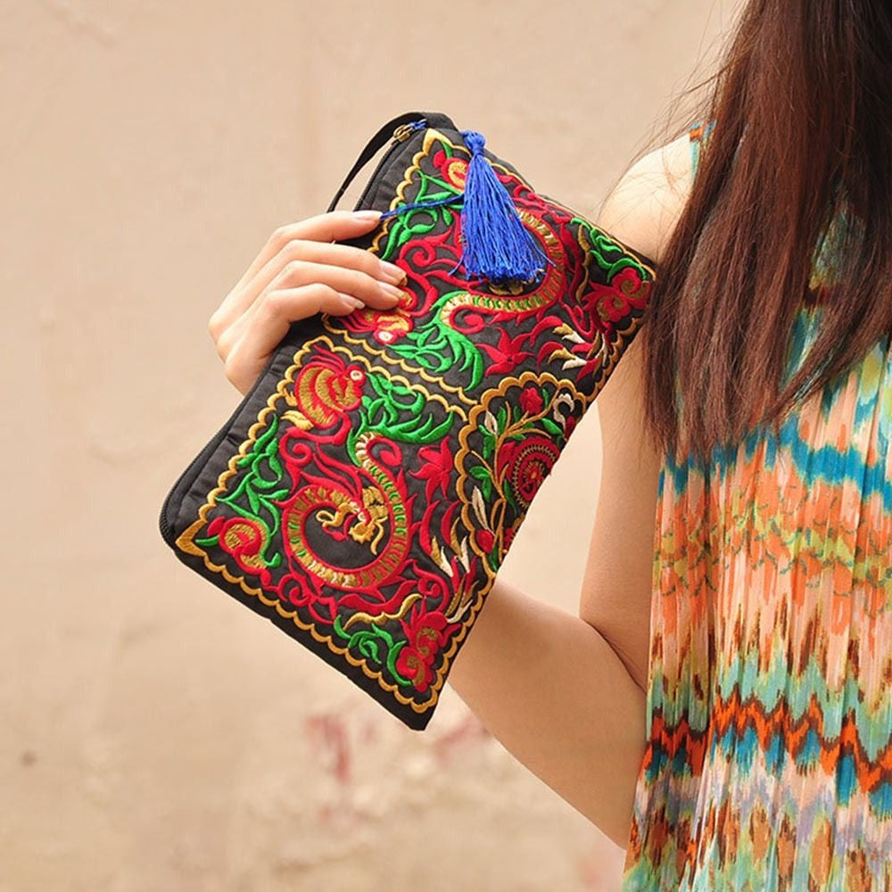 Ethnic Embroidered Small Flap Women  Handbag Coin Purse Lady Clutch Butterfly Flower Bags