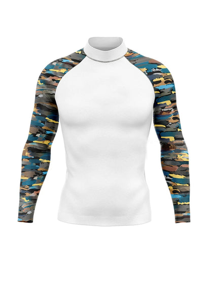 Mens Splice Rashguard Long Sleeve Surfing Shirt UV Protection Swimwear UPF Summer Lycra Sunscreen Beachwear