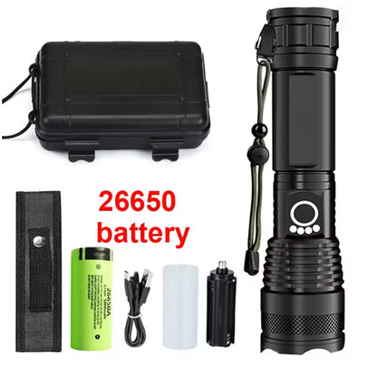 Rechargeable LED Flashlight High Power Zoomable Aluminum Alloy Portable Flashlight for Camping Hiking Outdoor Night Search