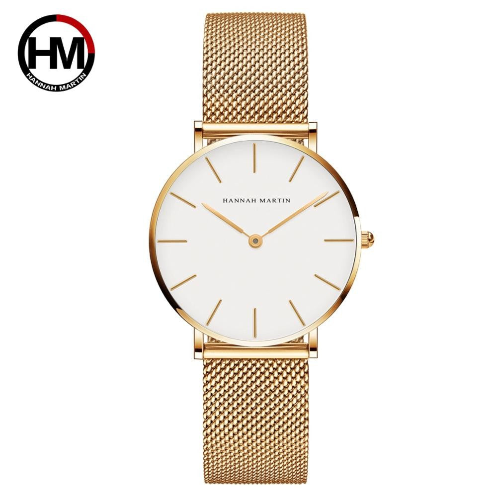 HANNAH MARTIN Brand Quality Stainless Steel Japan Quartz Movement Waterproof Women 36mm Full Rose Gold Ladies Dropshipping Watch