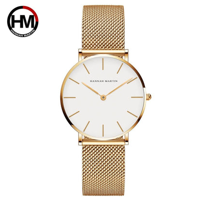 HANNAH MARTIN Brand Quality Stainless Steel Japan Quartz Movement Waterproof Women 36mm Full Rose Gold Ladies Dropshipping Watch
