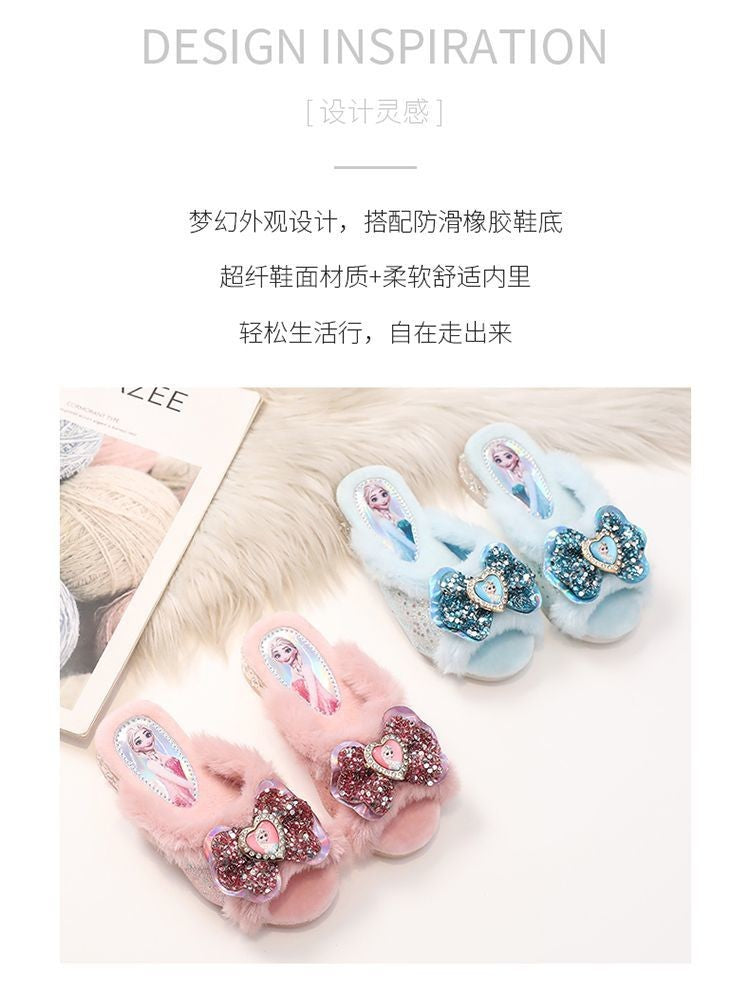 Chinelos de Algodão Fofos da Elsa da Disney para Estudantes Criativos Kawaii Meninas Outono/Inverno Princesa Sem Dedos Chinelos de Casa Presente