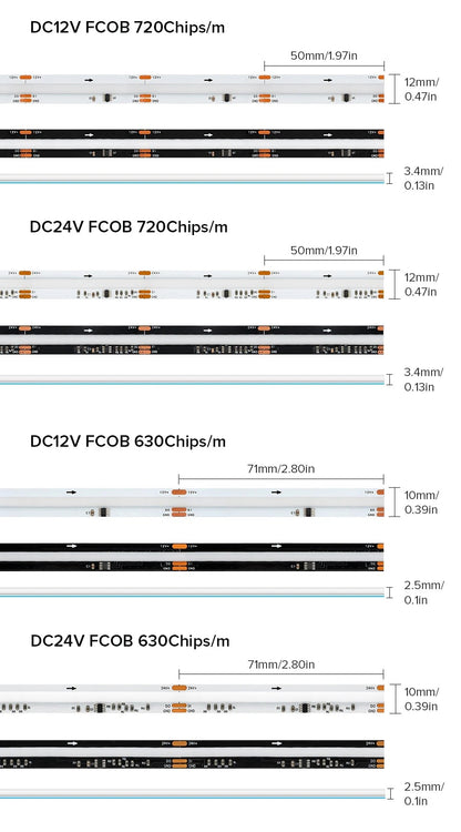 WS2811 Addressable 630 720 LEDs Dream Color FCOB RGB IC LED Light Strip 12mm 12V 24V Flexible WS2812B FOB COB Led Lights RA90