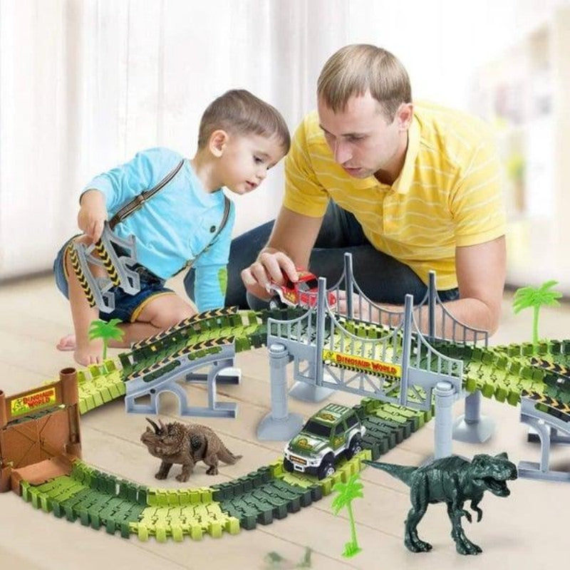 Pista Definitiva de Dinossauros 360 Novo Conjunto de Pistas de Dinossauros Jurássicos Montáveis DIY Conjunto de Carros Elétricos de Pistas de Dinossauros