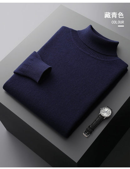 100%Merino Wool Lapel Sweater Men's Turtleneck Loose Knit Pullovers Youth Business Casual Joker Tops Warm Solid Color Base Shirt