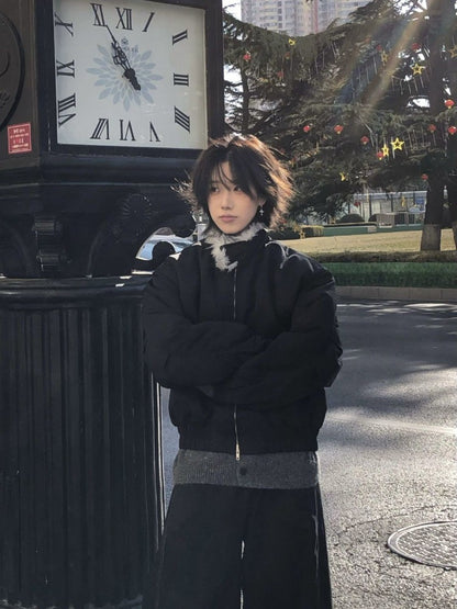 2025 Winter New Fashion Mountain Carving Imitation Wolf Fur Coat Men and Women Y2K Harajuku Hip-hop Pop Bomber Jacket Cleanfit