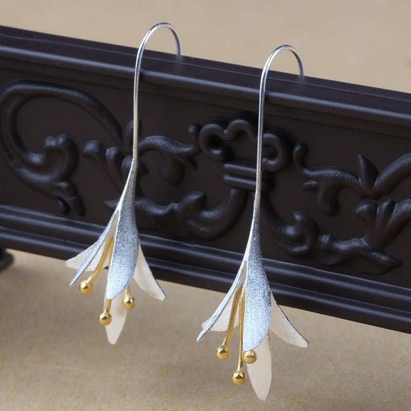New Design Fashion 925 Sterling Silver Long Flower Earrings For Woman Girls Gift Statement Jewelry Pendientes
