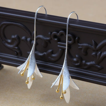 New Design Fashion 925 Sterling Silver Long Flower Earrings For Woman Girls Gift Statement Jewelry Pendientes