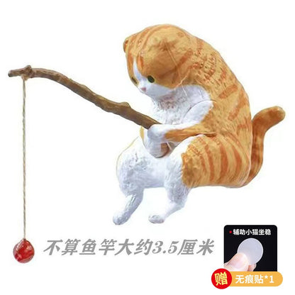 Gato-pescador Decoração de Interiores de Carro Resina Fofa com Óculos de Tubo Pingente para Retrovisor de Carro Saída de Ar para Acessórios de Carro