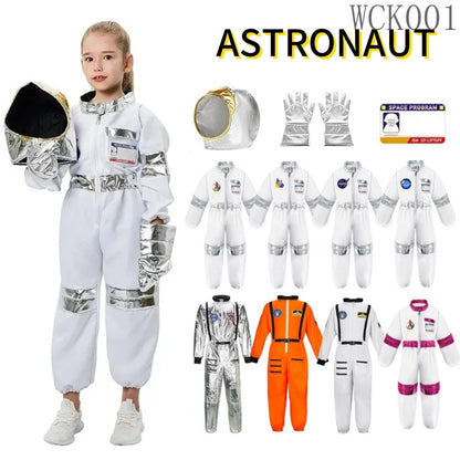 Boy's Space Suits Astronaut Costume for Kids Cosplay Girl Space Performance Astronaut Spaceman Party Dress Up Hooded Gloves Suit