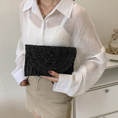 Yogodlns Corn Husk Weave Dinner Clutch Bag Women's Fashion Simple Straw Large Purse Woman Summer Casual Vacation Ladies Wallet