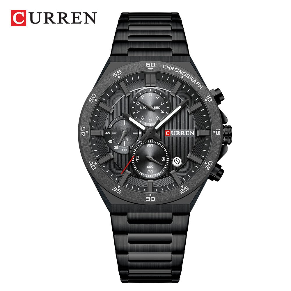 CURREN Classic 43mm Men's Watch Chronogrph Quartz Wristwatch with Stainless Steel Band Luminous Hands Auto Date