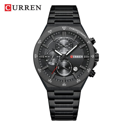 CURREN Classic 43mm Men's Watch Chronogrph Quartz Wristwatch with Stainless Steel Band Luminous Hands Auto Date