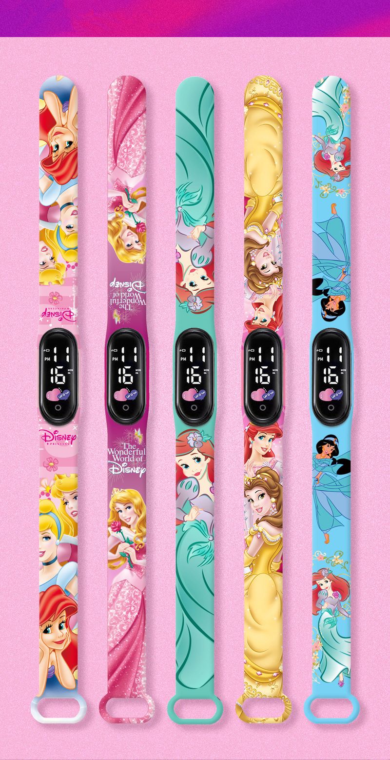 Disney Princess Kids Digital Watch Cartoon Action Figure Snow White LED Touch Waterproof Electronic Watch Toys for Children