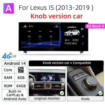 Nunoo Android 14 Wireless Carplay Auto Radio For Lexus IS RC 200 250 300 350 200t 300h Multimedia Player Navigation GPS DSP