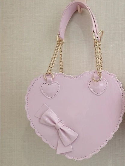 PU Heart Lolita Handbags Girls Bowknots Decor Japanese Shoulder Bags Two Sized Kawaii Shell Purses Cute Pink Messenger Bag Gifts