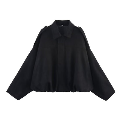 RAFZNB Women's Bomber Jackets Coats Fashion Turn-down Collar Long Sleeve Loose Coats Vintage Female Outerwear Chic Tops