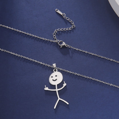 Skyrim Hip Hop Doodle Necklace for Men Women Stainless Steel Long Neck Chain Fashion Middle Finger Stickman Jewelry New
