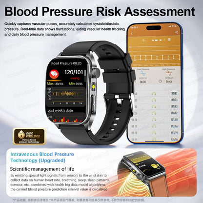 2025Novo 650nm Laser Condicionamento Safira Vidro Smart Watch Homens ECG Frequência Cardíaca Micro Exame Físico Saúde Smartwatch Temperatura