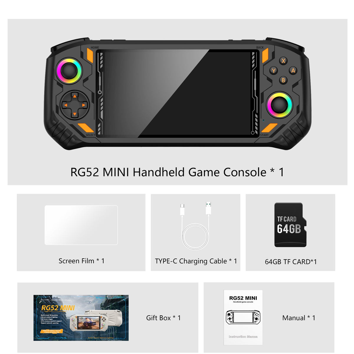 AISLPC RG52 MINI Handheld Game Console 5.5" IPS Screen 2.4 WIFI 22000+Games RK3562 Chip Dual System Portable Pocket Video Player