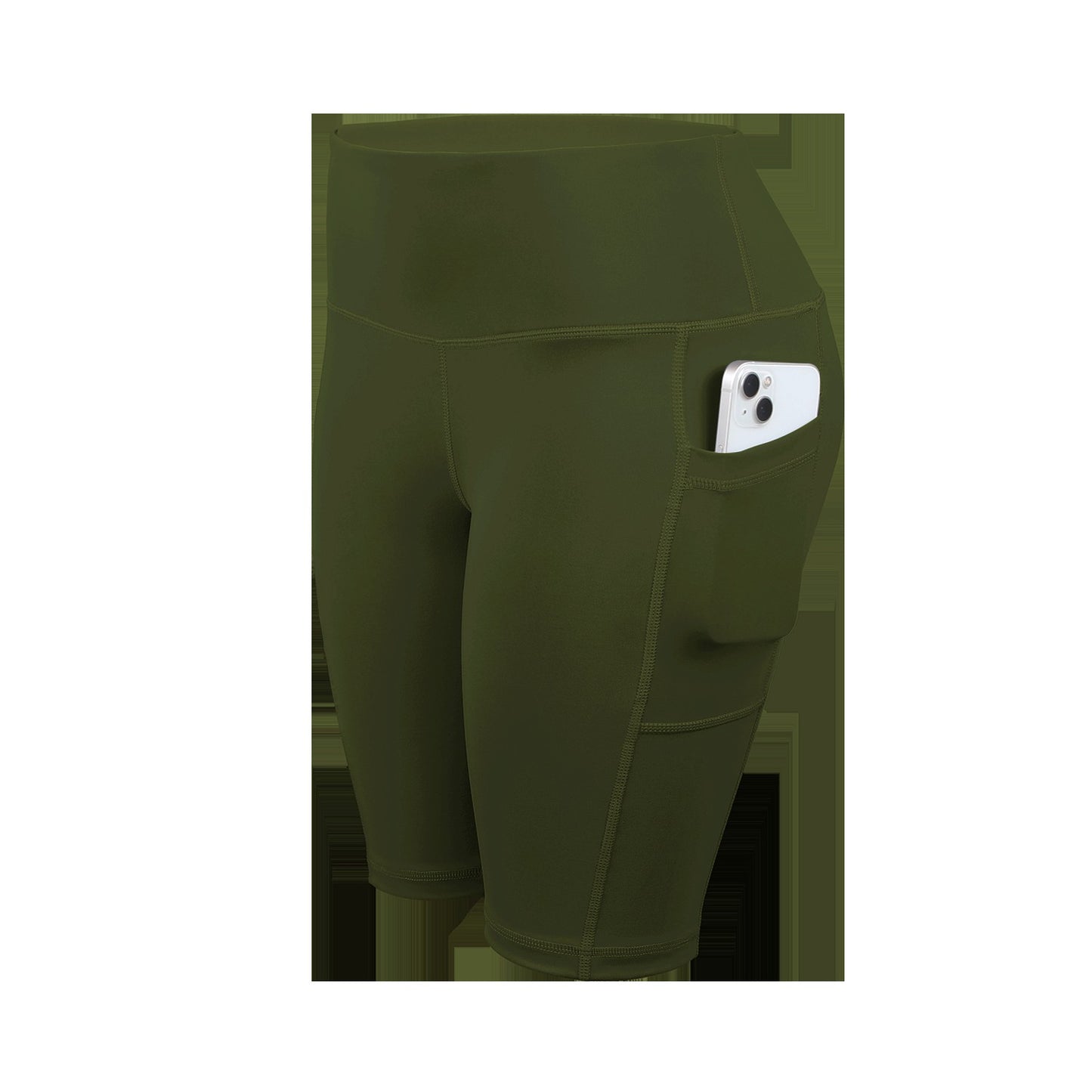 CHRLEISURE Women Solid Yoga Shorts with 3 Pockets High Waist Butt Lifting Workout Tights Gym Elastic Cycling Shorts Activewear