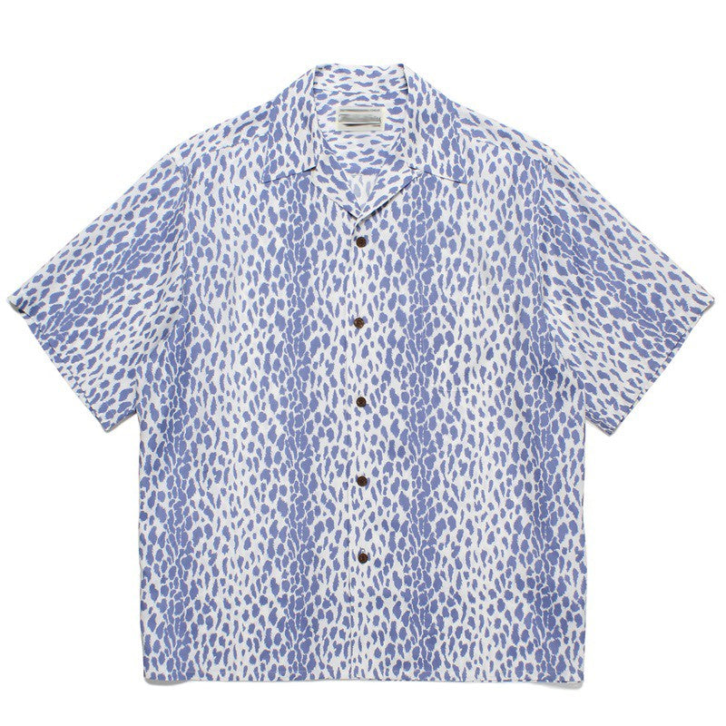 Pdmcms 23ss Gradient Leopard Print High Street Style Casual Handmade Silk Hawaiian Short Sleeved Shirt For Men