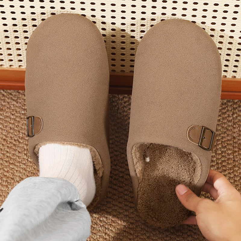 2025 New Unisex Winter Home Slippers Fashion Buckle Design Warm Fleece Lined Non - Slip Indoor Comfort Slippers New Arrival