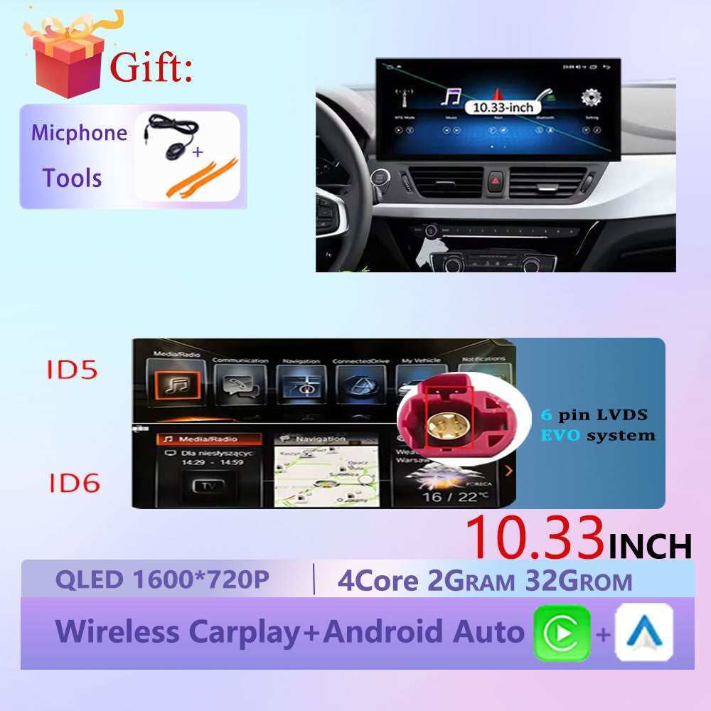 Estéreo Touchscreen Wireless CarPlay Android 15 Para BMW Série 1 F20 F21 F22 F23 2016 - 2023 Sistema NBT/EVO WiFi GPS 4G F6NAVI