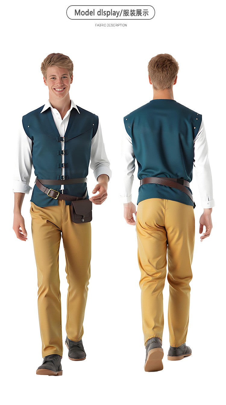 Tangled Couple Cosplay Costume Rapunzel Long Gown Flynn Rider Prince Outfit Full Set Halloween Stage Performance Wear